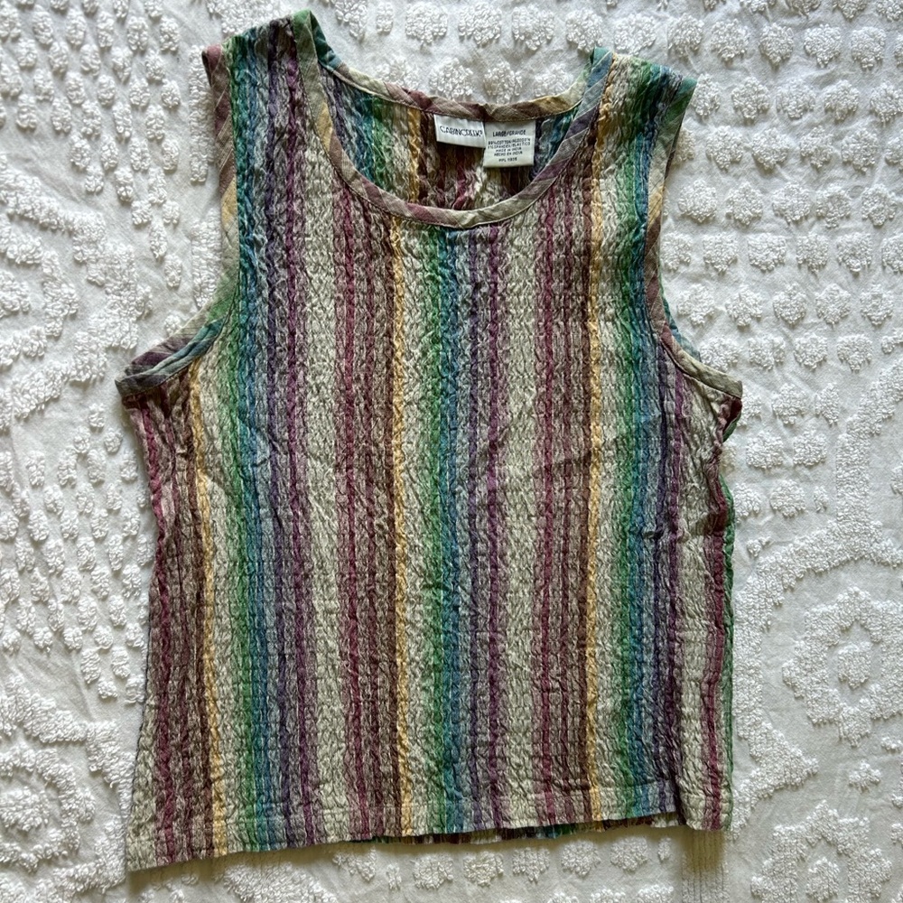 Cabin Creek Large Tank Top, Muted Rainbow Stripes, 99% Cotton
